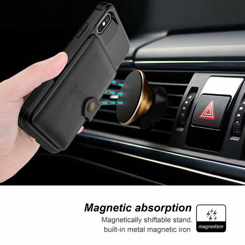360° Magnetic Leather Wallet Case for iPhone – Card Holder & Full Protection